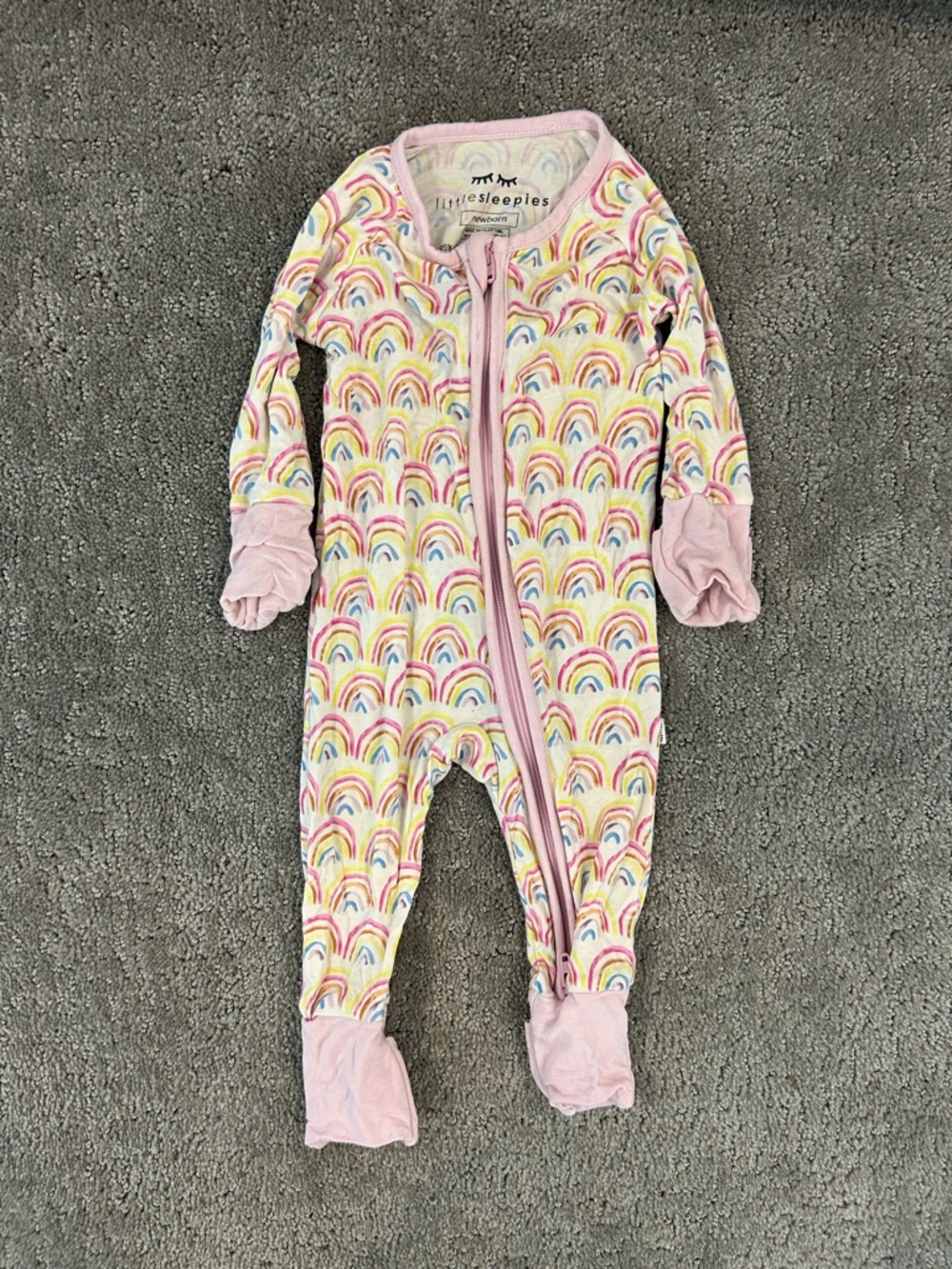 Little Sleepies Pastel Rainbow Zip Footie with Pink Trim